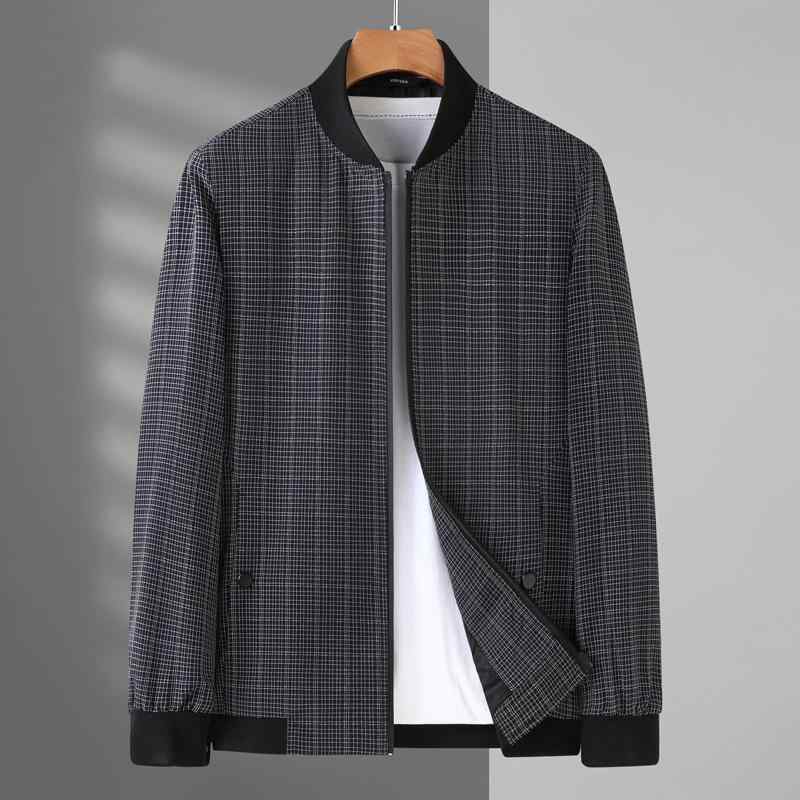 ジャケット 男性用 ブルゾン ゆったり 大きいサイズ 春秋 格子柄 無地 スタンドカラー 紳士服 アウター 長袖 黒 赤 グレー 接触冷感 耐摩耗性 通気性