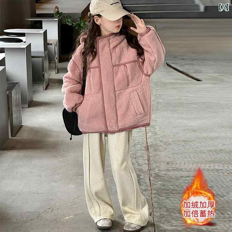 赤ちゃん服 アウター ガールズ 冬服 ボア 上衣 韓国風 パーカー 中綿 朦々たる 120糎 130糎 140糎 150糎 160糎 170糎 サクラ色 愛くるしげ 普段使い走り 防寒 あったか
