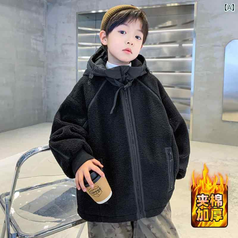 ちびっ子服 アウター お坊っちゃん 薄中綿入り口・入口前掛け キッズ ボーイズ 朦々たる 上衣 防寒着 秋冬 120珊 130珊 140珊 150珊 160珊 170珊 黒いこと ポリエステル