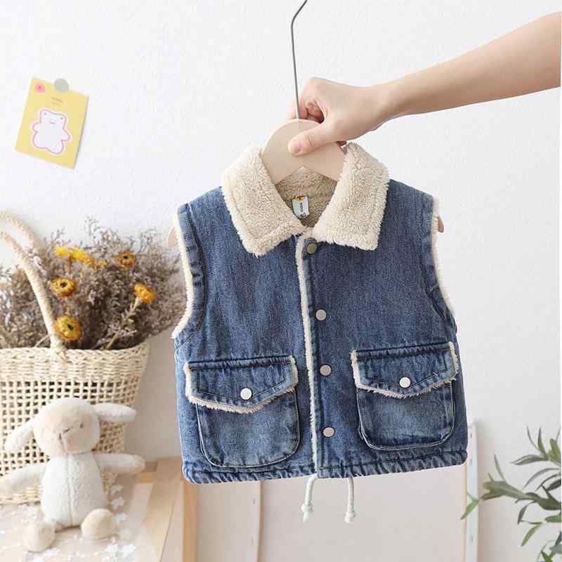 子供服 ベスト 男の子 裏起毛 フリース デニム ジャケット ベビー キッズ チョッキ 厚手 防寒 冬 アウター 80 90 100 110 120