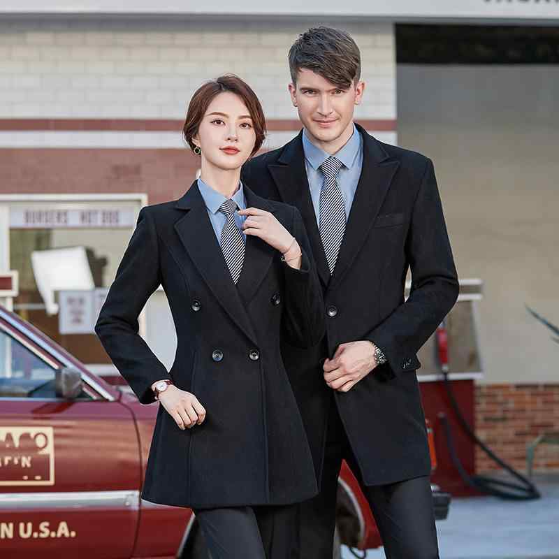 コート レディース 事務服 毛織 ウール調 ミドル丈 ポリエステル 仕事着 制服 ブレザー ジャケット ブラック 黒 ブルー 青 無地 スリムフィット 通勤スタイル