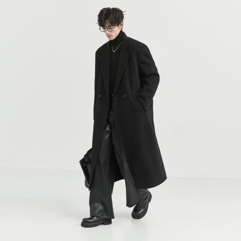コート メンズ 男性用 ウール ダブルブレスト ショート丈 ブラック 黒色 オーバーサイズ ゆったり 防寒 秋冬｜Tanzan