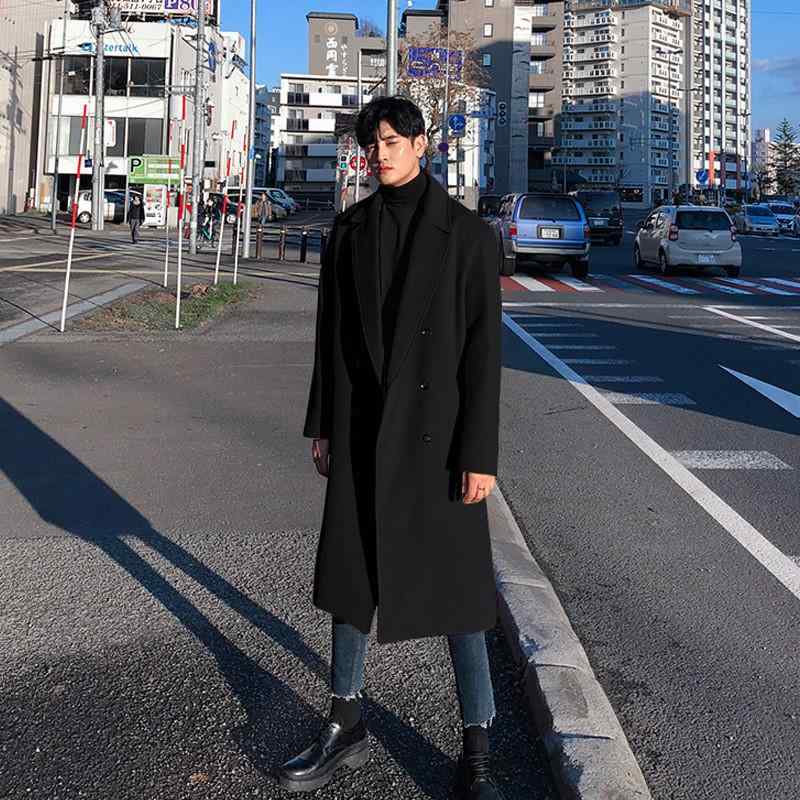 コート メンズ 男性用 ウール ダブルブレスト 秋冬 オーバーサイズ 無地 ゆったり ビジネス カジュアル ブラック カーキ