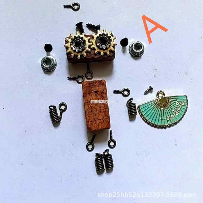 DIY木製ロボット ネックレス キーホルダー ペンダント チャーム スチームパンク風 個性派 かわいい 玩具 おもちゃ