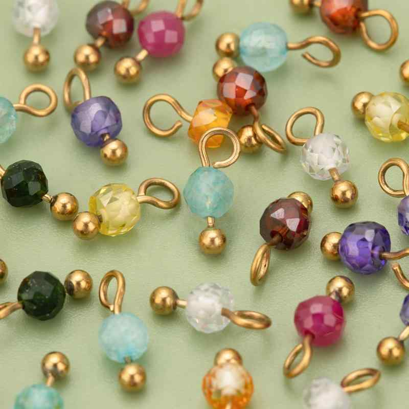 イヤリング DIY ジュエリー用アクセサリー ステンレス製 天然石 ビーズ 人工パール ジルコニア ターコイズ 混合宝石 ラウンド パーツ