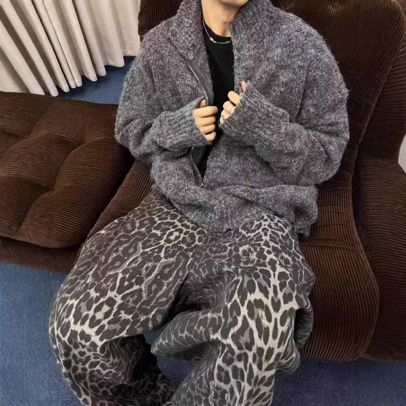 ニット カーディガン メンズ 秋冬 立襟 プルオーバー 街着 普段使い ラフ ゆったり リラックス ダークグレー