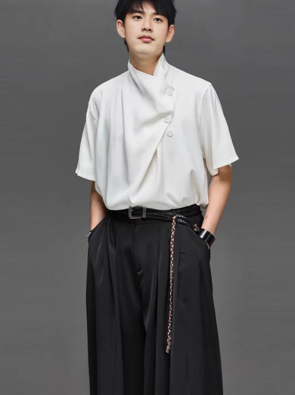 シャツ 男性用 トップス 春夏 ストライプ柄 半袖 襟付き レトロ ?松 ポリエステル 洗濯機洗い可能 防しわ性 耐摩耗性 吸湿性 白 黒 グレー コーヒー色 4,606円