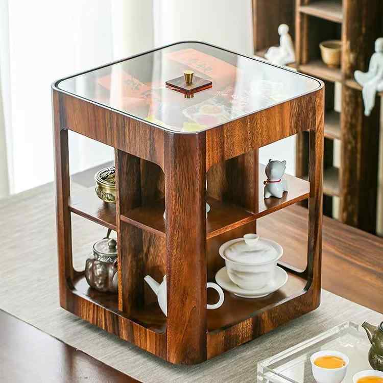茶器 茶杯 収納棚 回転式 ガラス製 コレクションケース 木製 3段 新中式 卓上 デスクトップ リビング 寝室