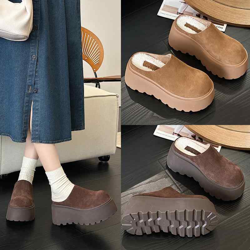 サンダル レディース 秋冬 厚底 スリッパ 7cm 身長アップ ファー ボア付き パンプス 外履き ルームシューズ 普段使い かわいい 34 35 36 37 38 39 40 ブラウン系 キャメル