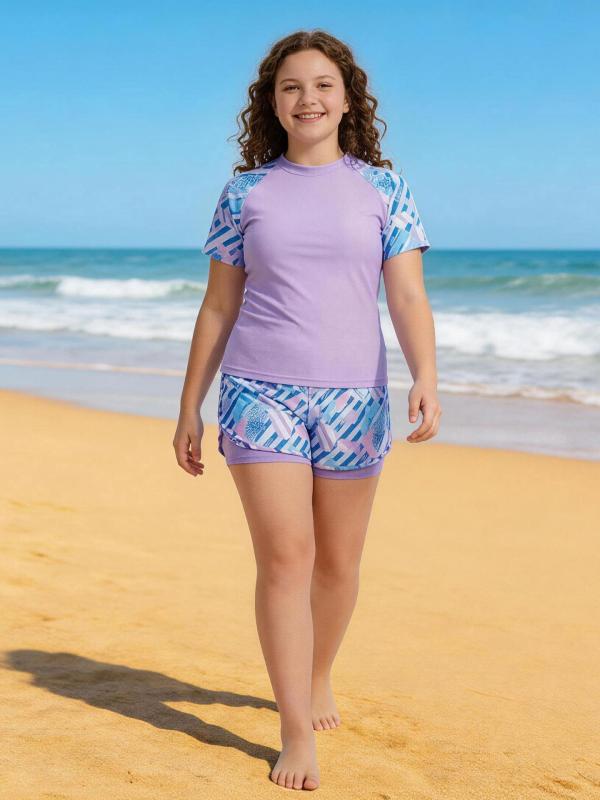 水着 ガールズ 女の子 キッズ ジュニア セパレート スイムウェア スイムパンツ 高弾性 伸縮性 速乾性 9歳 10歳 11歳 12歳 13歳 14歳 ピンク パープル