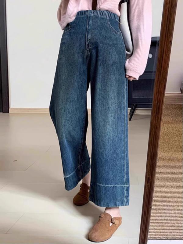 マタニティ デニム パンツ ワイドレッグ 妊婦服 アジャスター 調整可能 ブルー 水色 グレー ジーパン ズボン リラックス ルームウェア 伸縮性