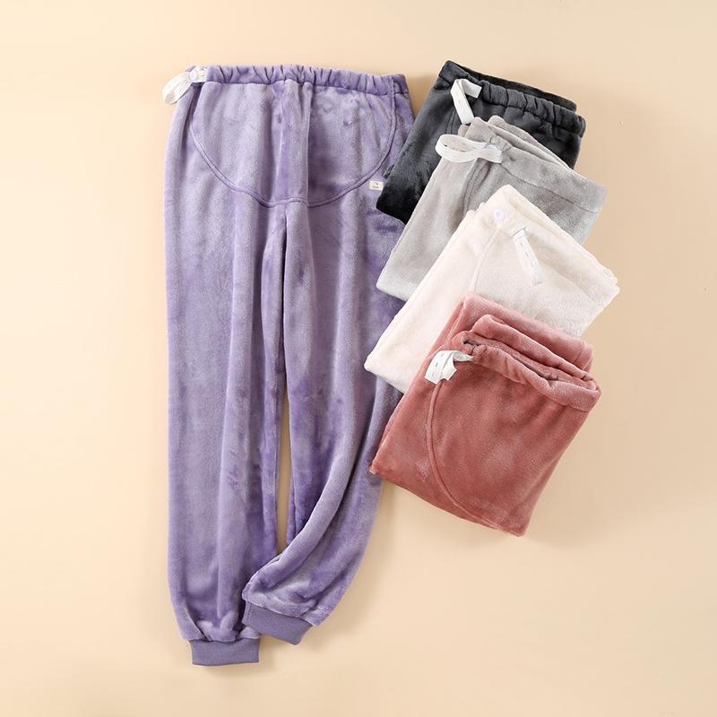マタニティ パンツ 秋冬 産後 パジャマ コーラル フリース 厚手 あったか 調節可能 産褥 入院 ゆったり 部屋着 ルームウェア ズボン