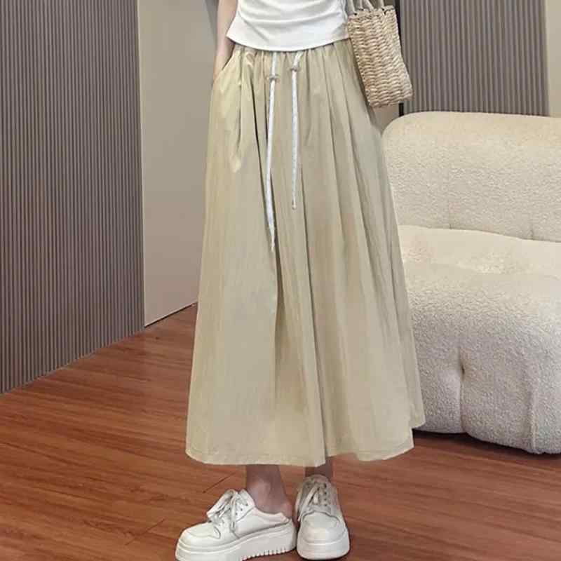 マタニティ ワイドレッグ パンツ スカート 春夏 妊婦服 ゆったり 9分丈 綿混紡 トレンカ 黒 グレー 杏色 カーキ M L XL 2XL 3XL