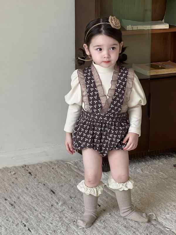 ベビー服 女の子 ロンパース カバーオール 長袖 コットン 綿100% 73cm 80cm 85cm 90cm 韓国風 無地 トップス 花柄 春秋