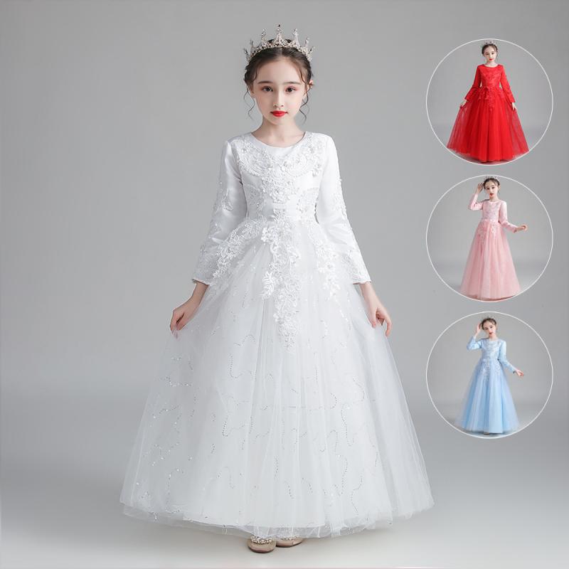 子供用ドレス 女の子 プリンセスチュールスカート 秋冬 子供用フォーマルドレス フラワーガールドレス ウェディング発表会 厚手 120cm 130cm 140cm 150cm 160cm 170cm 180cm ホワイト ピンク レッド ライトブルー
