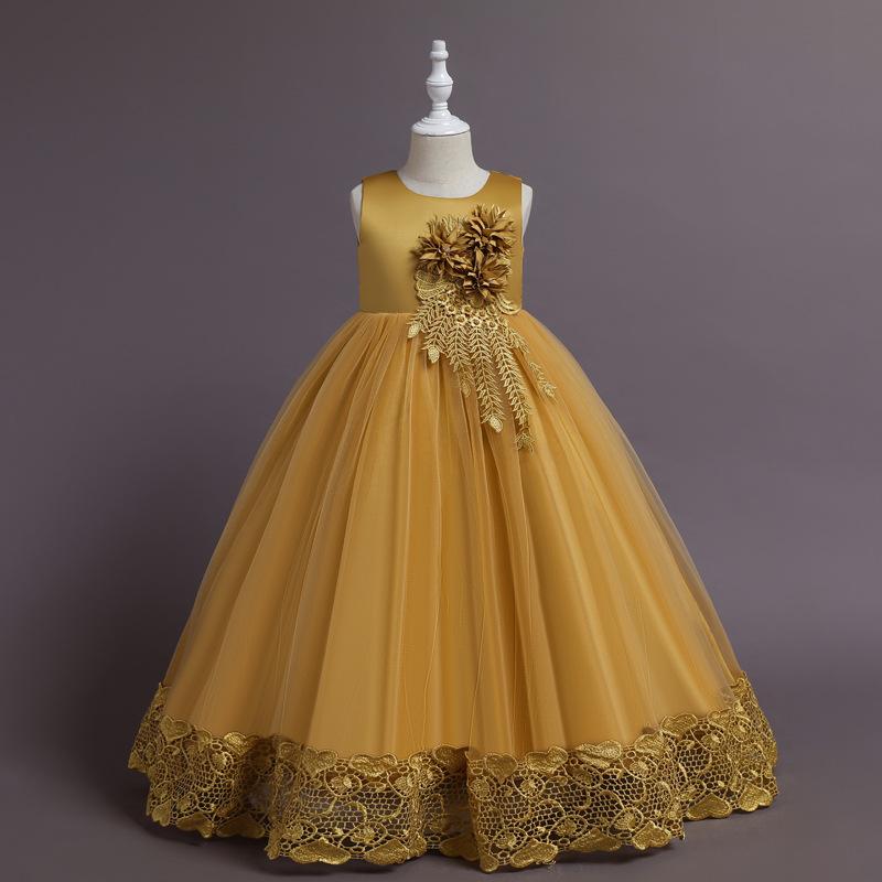 子供用ドレス キッズ ロング丈 プリンセス ワンピース 女の子 花柄 フォーマル パーティードレス チュールスカート 発表会 演奏会 結婚式 春夏 秋冬