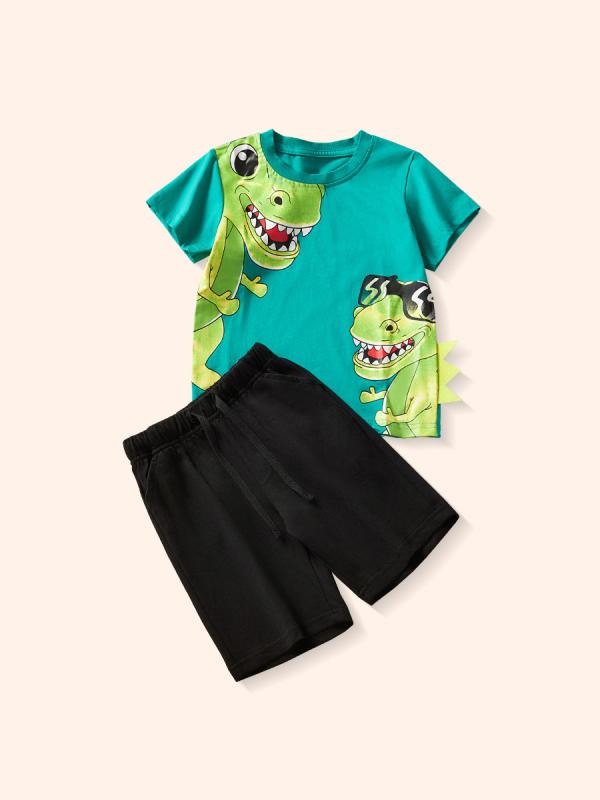 キッズ 男の子用 Tシャツ ショートパンツ 上下セット 2点セット 半袖 薄手 スポーツ 普段使い かわいい アニマル柄 プリント 綿100% 夏