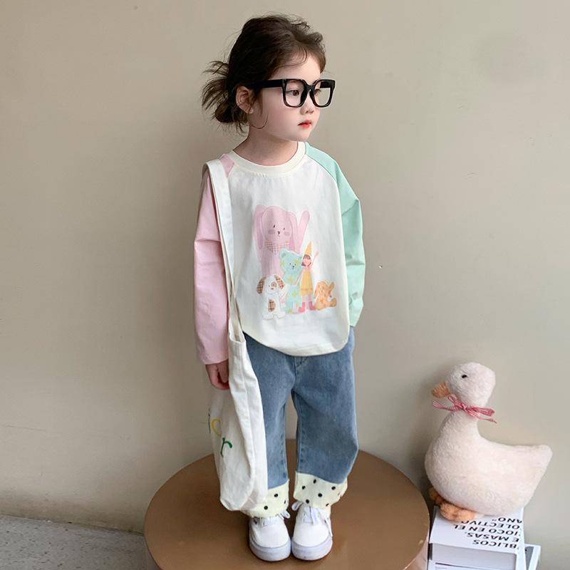 キッズ Tシャツ 長袖 春秋 女の子 子供服 小熊柄 カットソー トップス 通園 通学 かわいい 綿