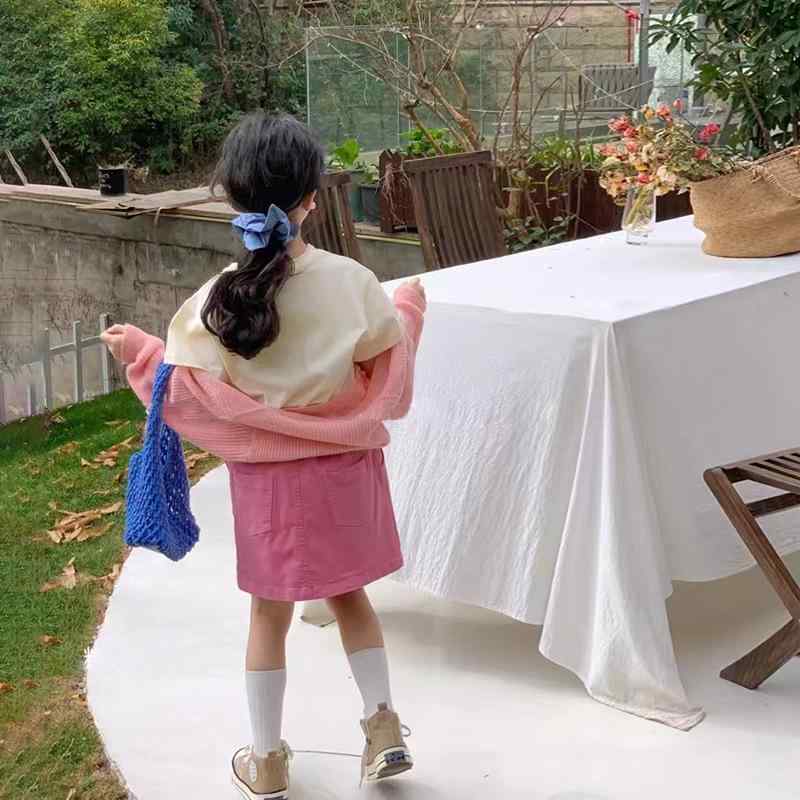 子供服 セットアップ 春秋 女の子 ニットカーディガン セーター Tシャツ スカート 3点セット アルファベット柄 綿80% 通園 普段使い