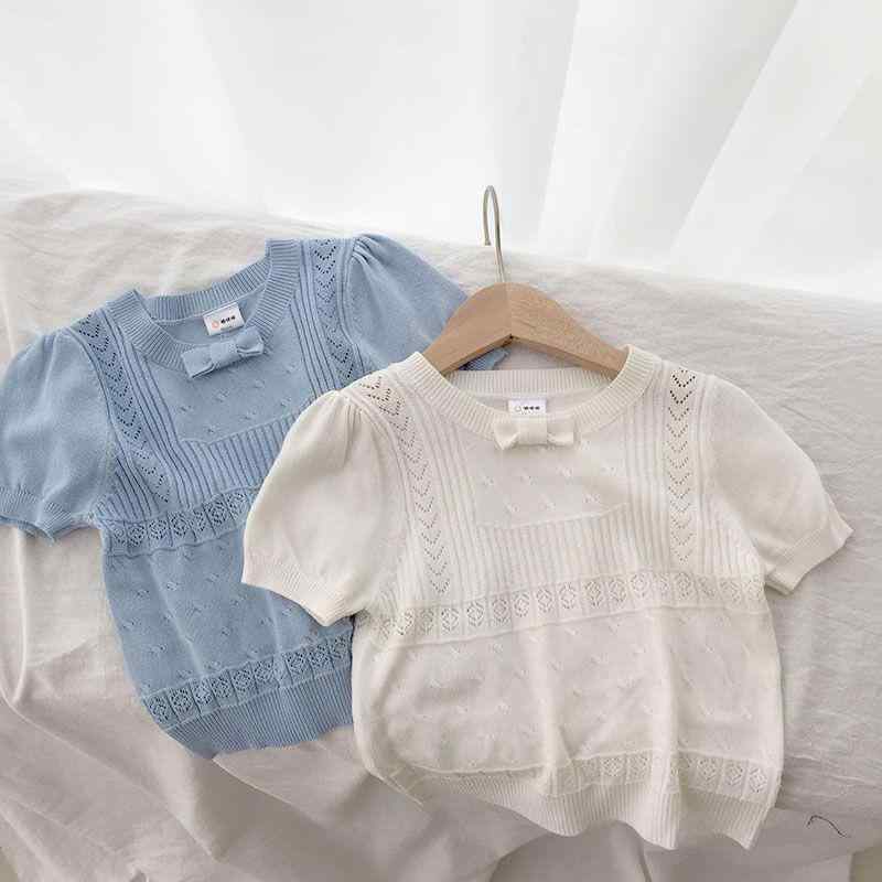 Tシャツ キッズ 女の子 接触冷感 ニット 半袖 無地 カットソー トップス 普段着 部屋着 ブルー ホワイト系