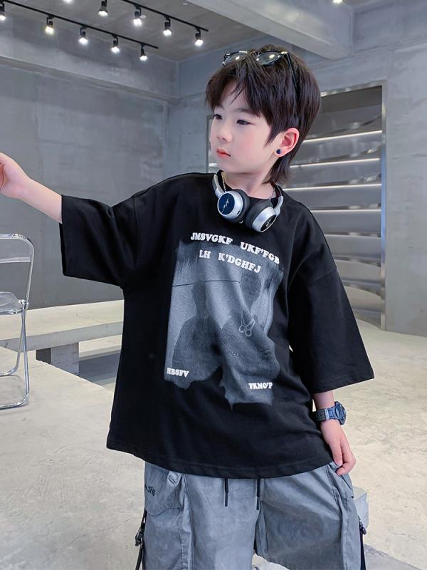 Tシャツ キッズ 男の子 子供服 半袖 コットン ゆったり トップス 夏 ブラック 吸湿速乾 110cm 120cm 130cm 140cm 150cm 160cm 170cm