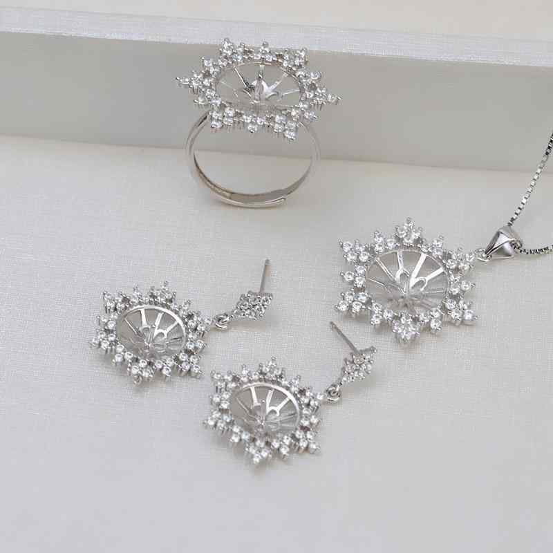 指輪 レディース S925 シルバー 雪の結晶 リング ペンダント イヤリング セット パール 空枠 電気メッキ加工 パーツ