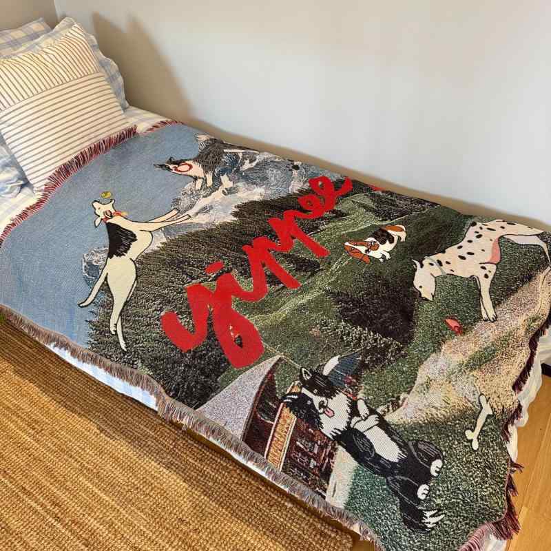 タペストリー 北欧風 かわいい 犬柄 インテリア 壁掛け コットン混紡 130X160cm レッド リビング 寝室
