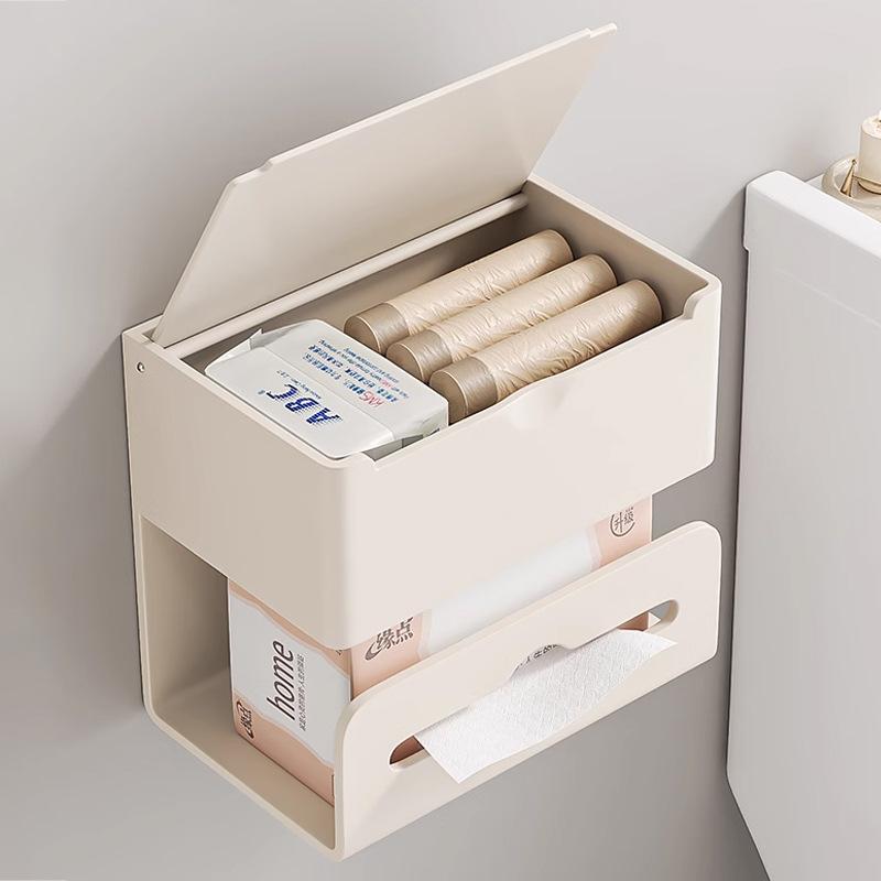 トイレットペーパーホルダー 兼 収納棚 壁掛け式 アルミ合金 接触冷感 多用途 浴室収納 衛生用品