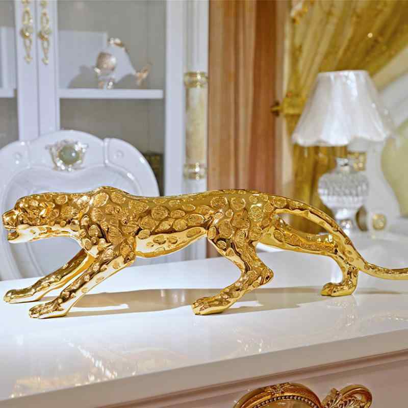 置物 オブジェ ヒョウ柄 インテリア 樹脂製 卓上 玄関 リビング 寝室 部屋 飾り ゴールド シルバー シャンパンゴールド