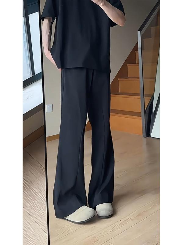 パンツ 男性用 春秋 黒色 スラックス テーパードパンツ ゆったり 無地 薄手 伸縮性 ポリエステル 日常着