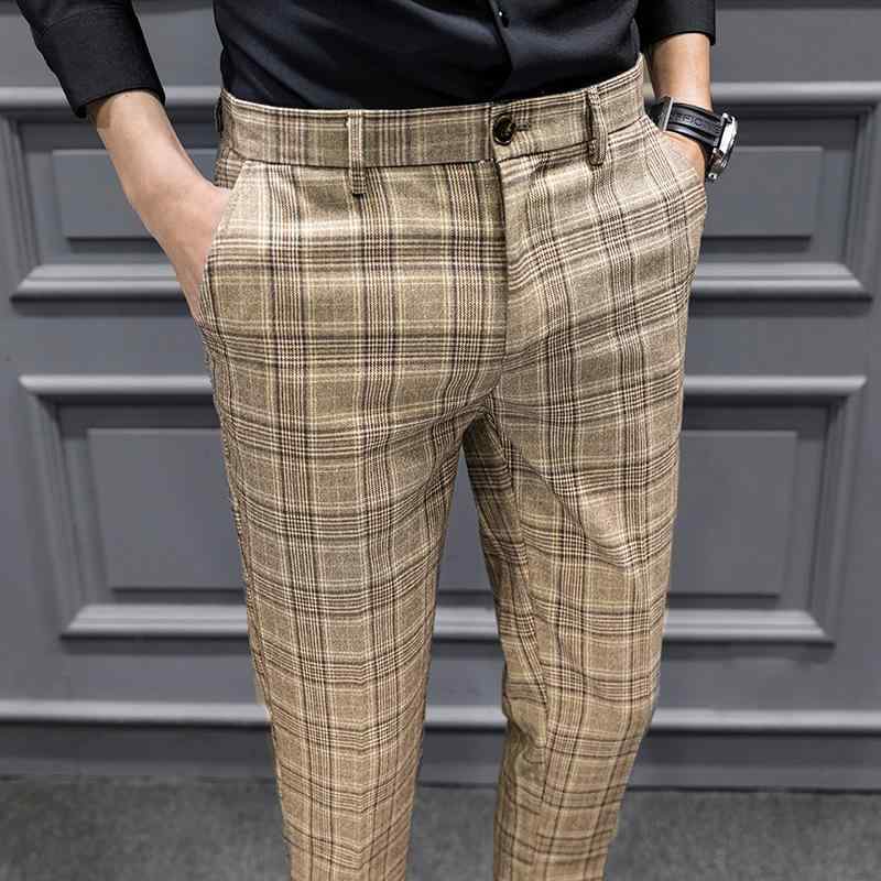 パンツ 男性用 ブリティッシュ 格子柄 カジュアル ビジネス スラックス ストレート リネン混紡 グレー系 イエロー系｜Tanzan