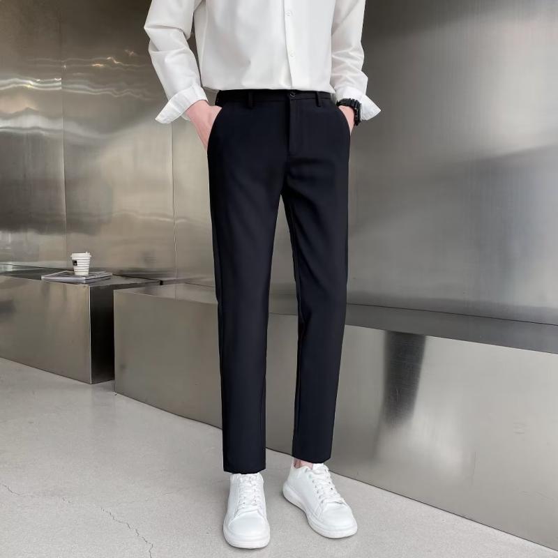 パンツ 男性用 テーパードパンツ スラックス 接触冷感 スリムフィット ポリエステル ブラック ダークグレー ホワイト カーキ ネイビー ライトグレー ブラウン 春