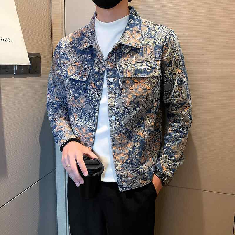 ジーンズ上衣 メンズ 年月物 心地よい トップス 成人男性用 花柄 レギュラー填まる