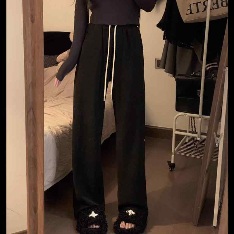 パンツ レディース 小柄 高身長 ポリエステル テーパードパンツ ストレート ワイドレッグパンツ ゆったり ハイウエスト 黒 ブラック グレー 春 秋 カジュアル 普段使い
