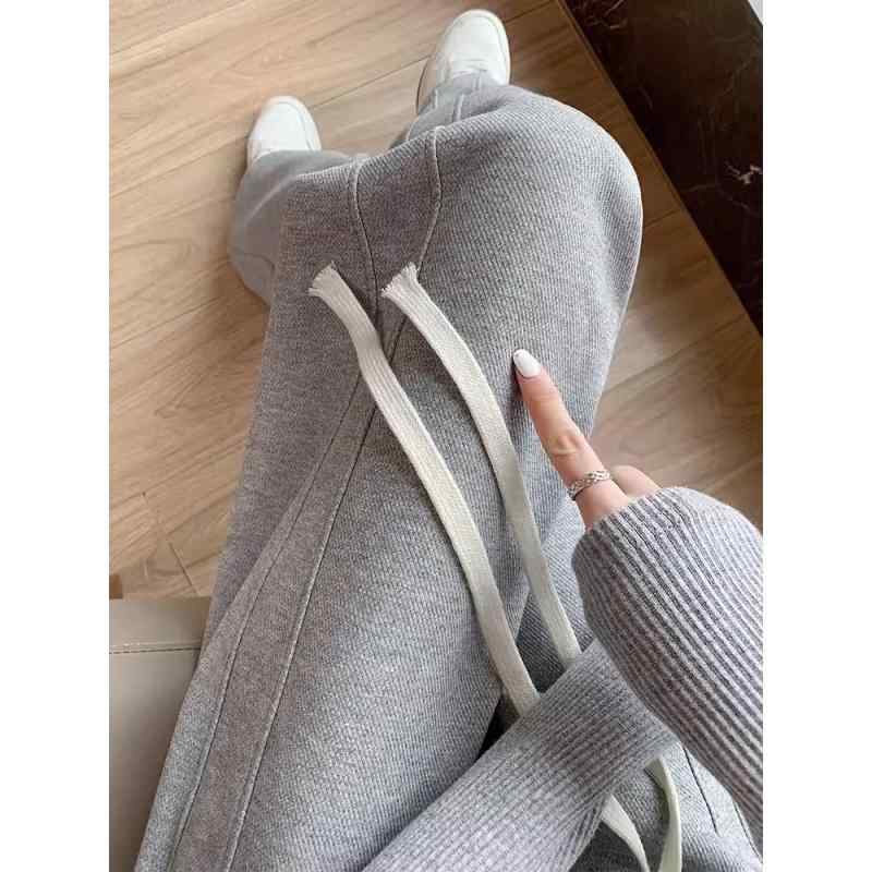 パンツ レディース ワイドパンツ グレー 秋冬 高腰 リラックス ストレート 香蕉パンツ カジュアル 裏起毛 ゆったり