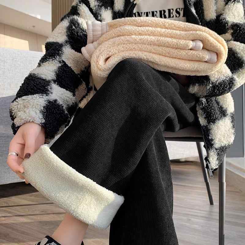 パンツ レディース 秋冬 コーデュロイ ワイドパンツ 高身長 小柄 高見え ストレート 厚手 裏起毛 あったか 暖か 美脚 ハイウエスト ズボン 普段使い デイリー 伸縮性 ポリエステル 黒 ブラック 白 オフホワイト グレー