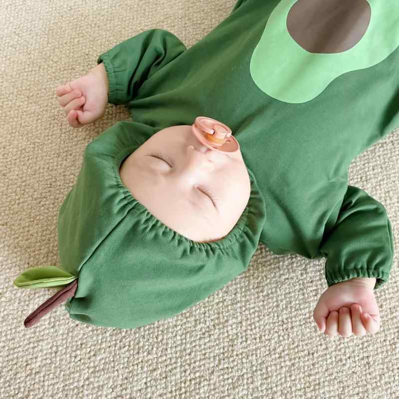ベビー服 ロンパース 新生児 赤ちゃん 乳幼児 コットン 長袖 カバーオール 帽子付き アボカド柄 かわいい 韓国風 春秋 66cm 73cm 80cm 90cm