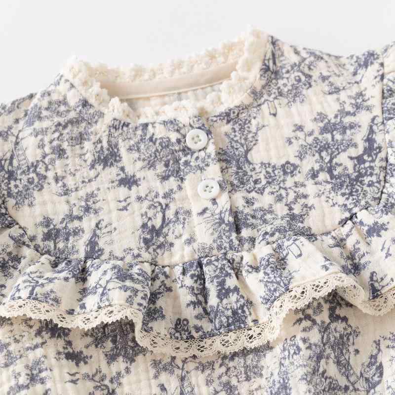 ベビー服 女の子 長袖 ロンパース 純綿 ガーゼ 水墨画 春秋 帽子付き かわいい 59cm 66cm 73cm 80cm 90cm
