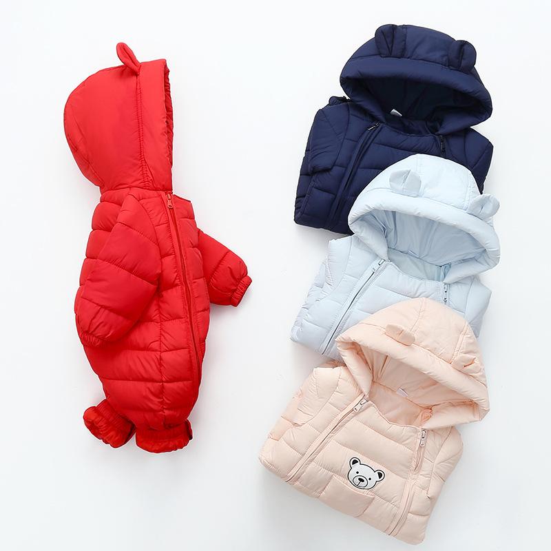 ベビー服 新生児 男女兼用 ジャンプスーツ カバーオール 冬 厚手 中綿 あったか 長袖 ロンパース ポリエステル かわいい 普段使い お出かけ