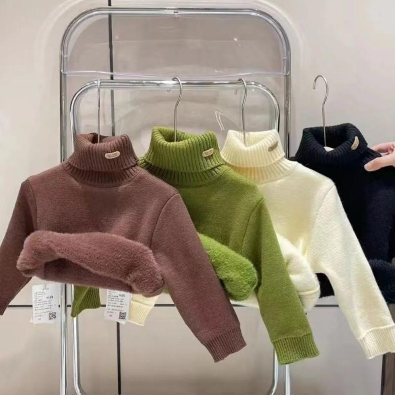 ニット セーター キッズ 子供 女の子 裏起毛 冬 厚手 タートルネック あったか かわいい 90 100 110 120 130 140 150cm