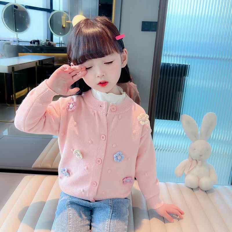 子供服 カーディガン 女の子 刺・墸 立体 花柄 ニット アウター 春秋 1歳 2歳 3歳 柔らかい かわいい ミルキーカラー