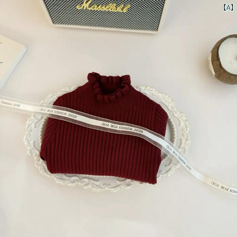 ニット キッズ 女の子 トップス プリンセス風 カットソー 子供服 かわいい 木耳襟 ガーリー 長袖 防寒 秋冬 綿 あったか 80 90 100 110 120 130