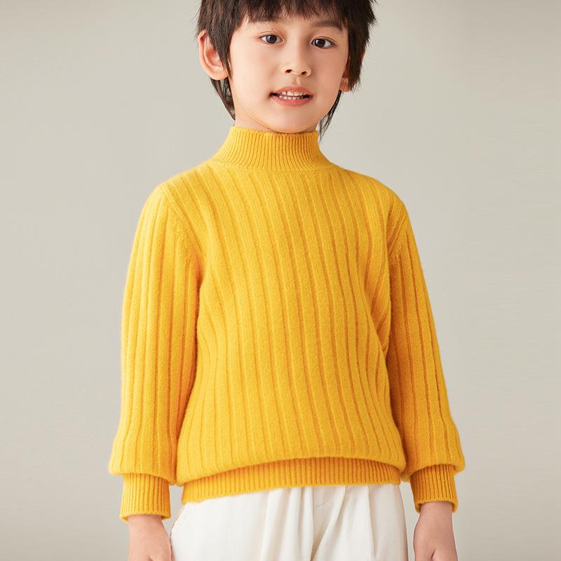 赤ちゃん服 編み物 スウェーター 秋冬 御坊っちゃん うしろ帯 羊毛100% トップス カットソー 肌付き 中朦々たる 無地 真っただ中丈 二分の一ハイネック 肋筋編み ベージュ 駱駝 黄色 黒いこと 青み 100 110 120 130 140 150 160 1
