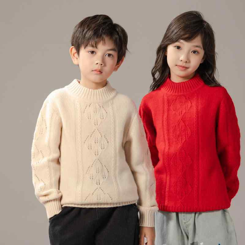 子供服 ニット セーター 秋冬 厚手 ウール100% 男の子 女の子 長袖 トップス 半高襟 無地 シンプル 春秋冬 100cm 110cm 120cm 130cm 140cm 150cm 160cm 170cm