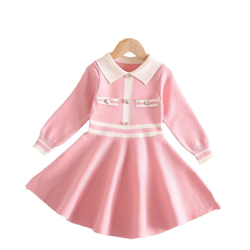 ワンピース キッズ 女の子 ニットワンピース 子供服 襟付き 長袖 秋冬 春秋 かわいい おしゃれ ガーリー カジュアル 普段着 通学 伸縮性 あったか