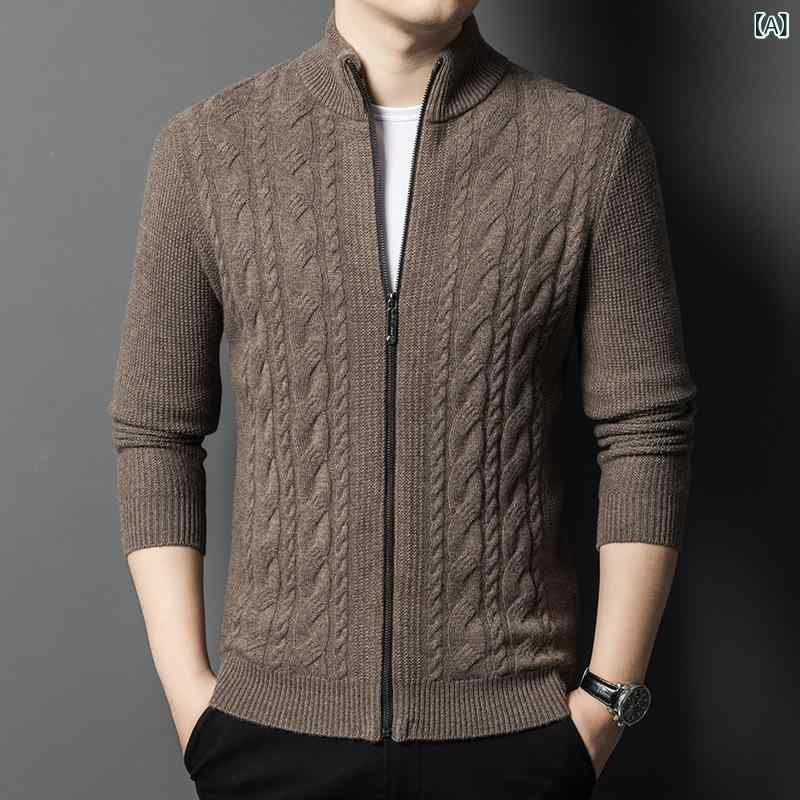 100 % 純粋な 山の カシミヤの セーターの 男性の 秋冬の 立 襟の ファスナーの カーディガンの 男性の 厚い 保温の ニットの コート｜Tanzan