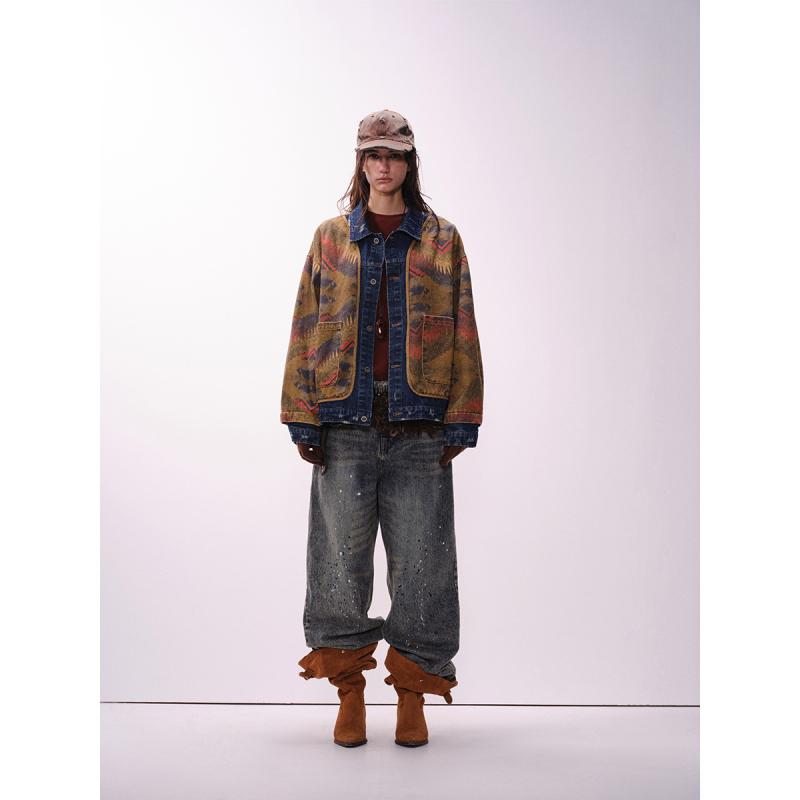 ジャケット 男性用 ゆったり デニムジャケット ワークジャケット レトロ アメリカン ネイティブ 春秋 通気性 耐摩耗性 ブラウン M L XL XXL｜Tanzan