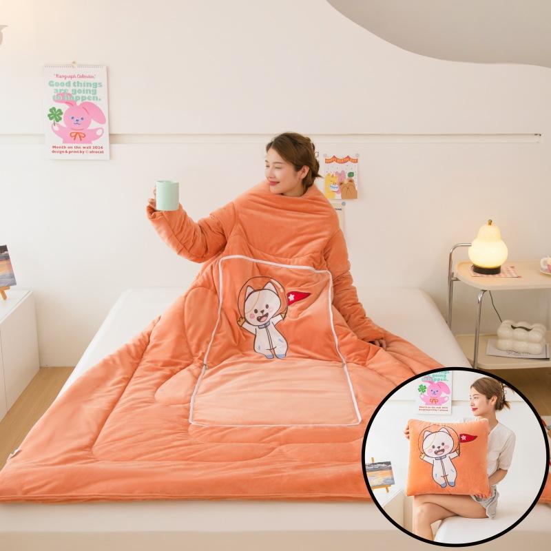 クッション 毛布 ひざ掛け 2way ブランケット 厚手 折りたたみ式 ぬいぐるみ付き ポリエステル かわいい 猫柄 ネコ アニマル柄 あったか 暖かい 冷え対策 防寒 オフィス リビング 車内
