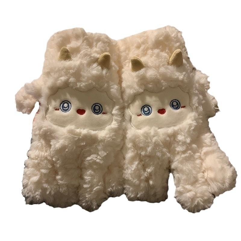 手袋 レディース 秋冬 指なし手袋 かわいい 小羊 あったか グローブ 防寒 対策 裏起毛