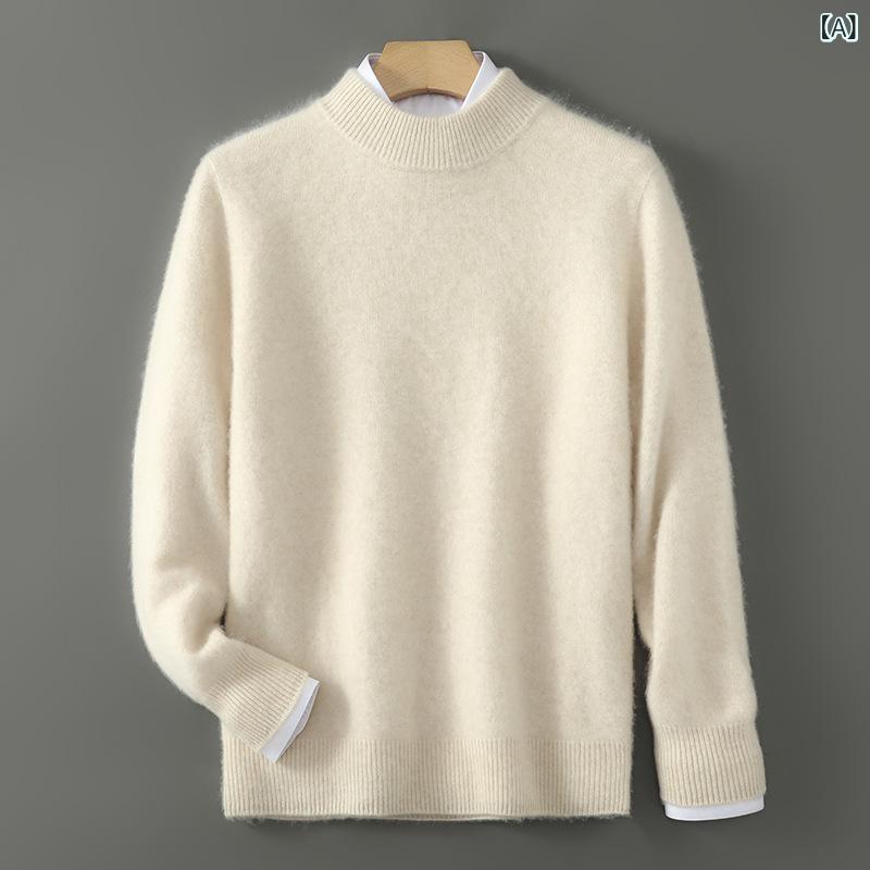 第一線の 既製 服 厚みの ある 100 % ピュア ウール セーター メンズ ハーフ タートルネック ハイ エンドビジネスカジュアルボトリングニットセーター 冬|Tanzan